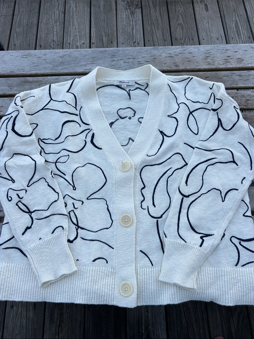Madewell Cream Cardigan with Black Floral Outline